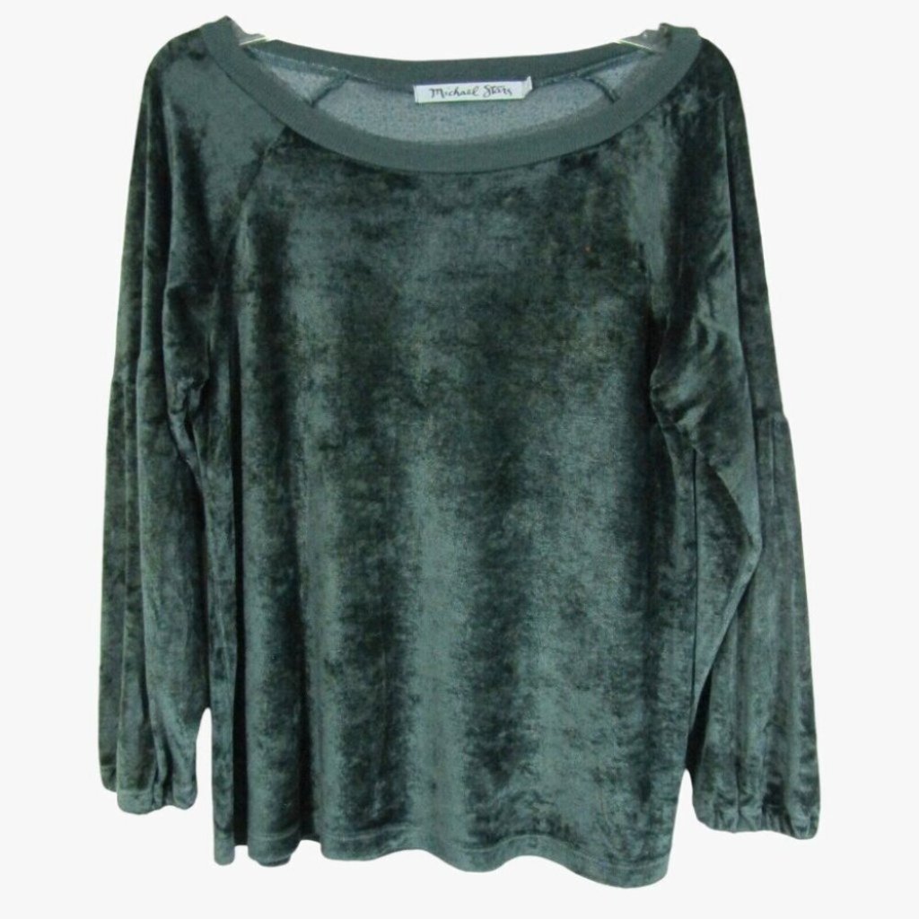 Michael Stars Green Velvet Balloon Sleeve Top Womens Size S Oversized Velour
